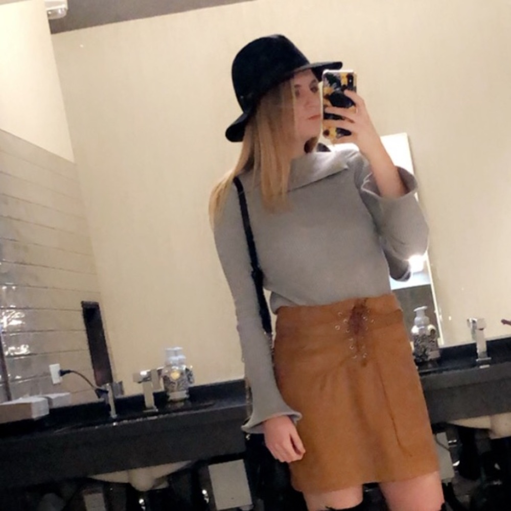 Grey high neck, bell sleeve sweater!